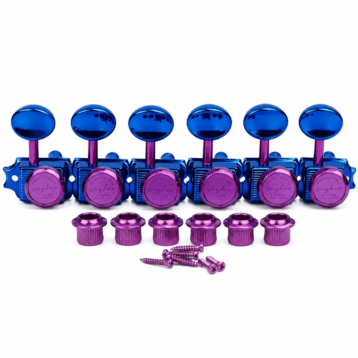 Guyker 6-Inline Vintage Solid Metal Lock String Tuners - Right-Hand Set Locking Tuning Key Pegs for ST, TL Style Electric, Folk Guitars (Guitar Tuning Replacement Parts)