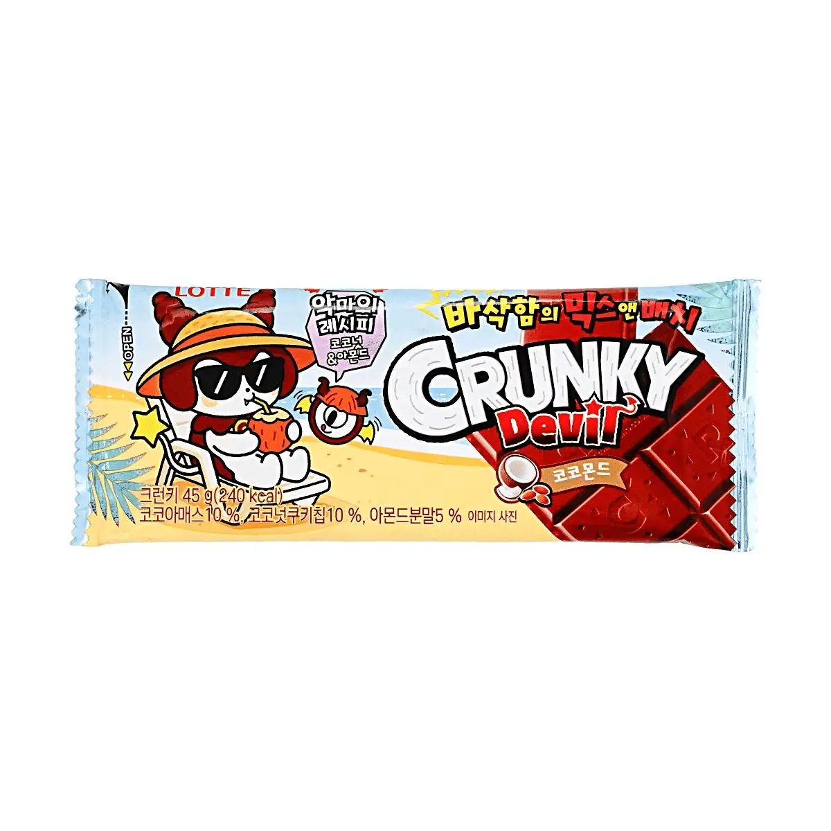 LOTTE Crunky Devil Limited Edition Coconut Almond Chocolate Bar 45g - Crunchy Korean Snack