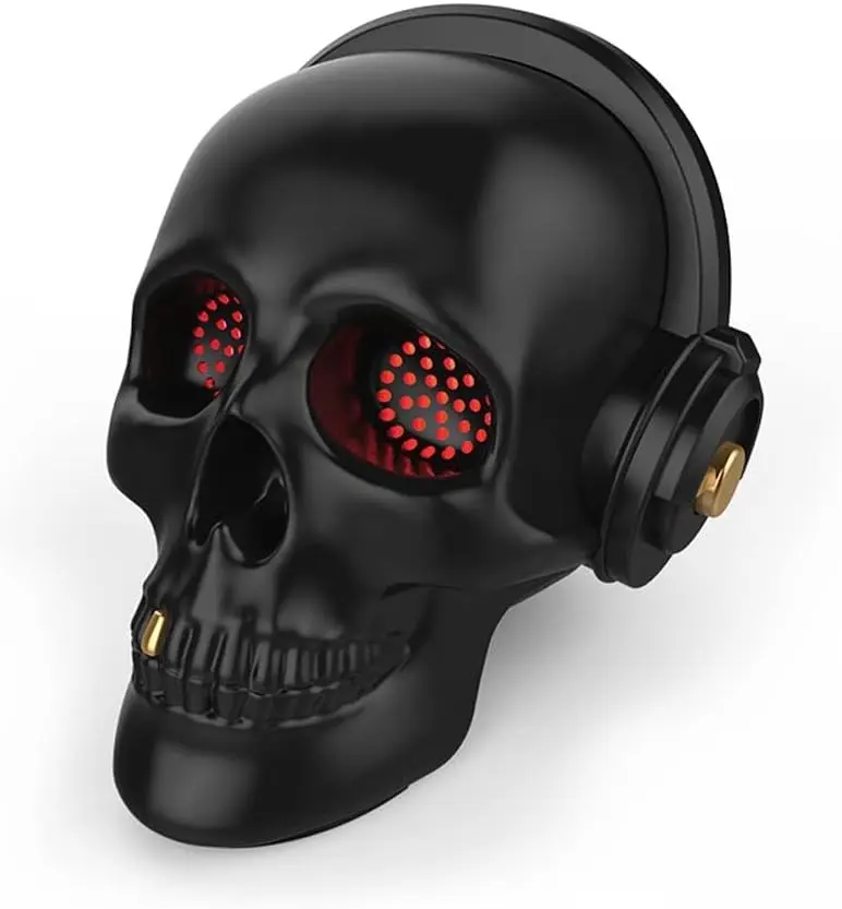 Skull  Speaker Novelty Skeleton   Portable Speakers with Eyes Lights Halloween Decoration (Black)