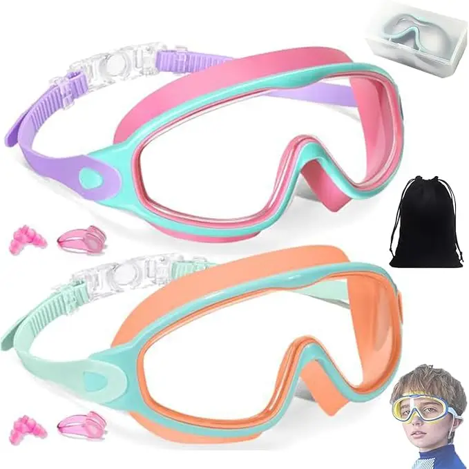 MERSUN 2 Pack Kids Swim Goggles for 315 UV Protection AntiFog High Definition Waterproof Adjustable Goggles for Boys and Girls Safety antiuv swim