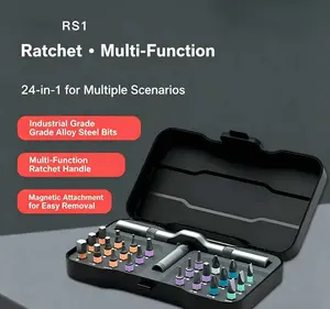 24-in-1 Ratchet Multi-Tool Set, Brushless Impact Wrench with Adjustable Click Torque, Double-Head Torx Spanner, Spud Basin Wrench, Handy for Bathroom Plumbing Installation & Automotive Tire Change