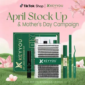 KEYYOU DIY Lash Extensions Kit Individual Lash Clusters Kit Volume Waterproof Long-Lasting Soft 300Pcs D Curl Easy to Use for Beginner Tiktok April Stock Up & Mother's Day Campaign