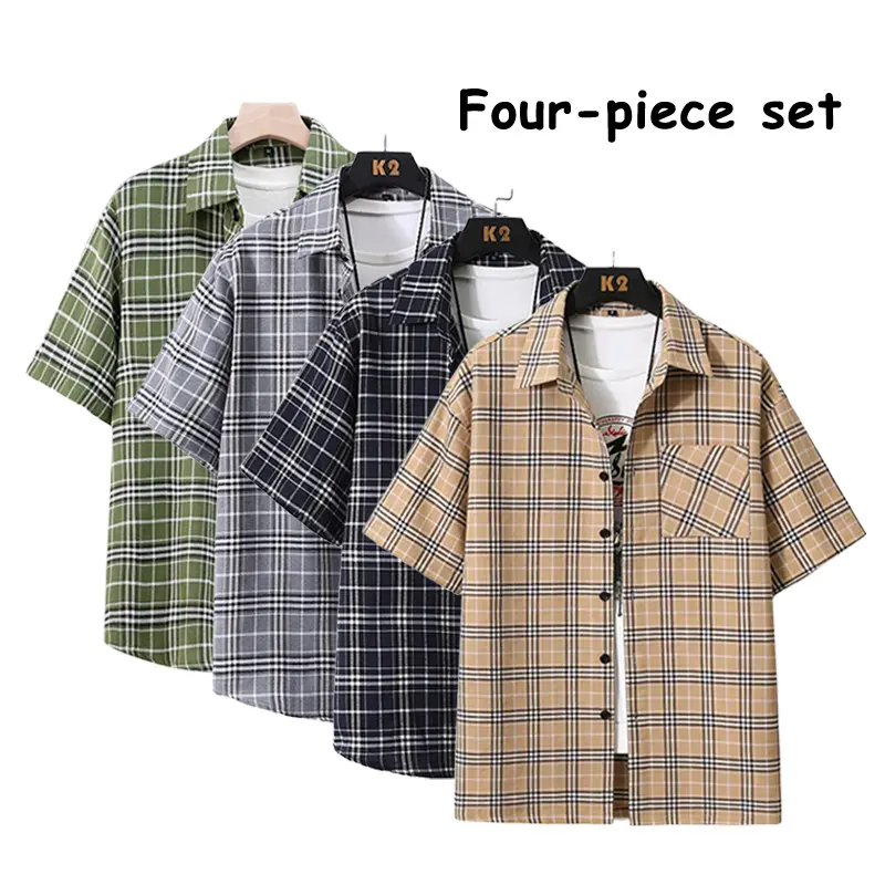 4‑Pack Men’s Casual Plaid Short Sleeve Button‑Down Shirts, Loose Fit, Summer Daily Wear, Holidays & Beach, Check Tops for Men