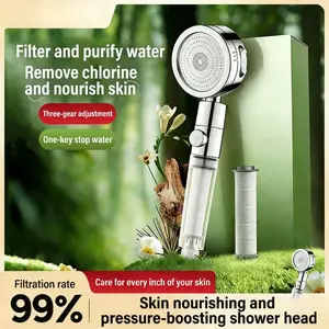 High-Pressure Filtered Handheld Shower Head – 3 Spray Modes, One-Touch Water Stop & 360° Adjustable Design