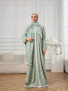 Floral Lace Trim Hooded Cape Robe, Loose Fit Shawl for Ramadan, Middle Eastern Casual Dress, Islamic Clothes, Women's Fashion, Modesty Muslim Clothing