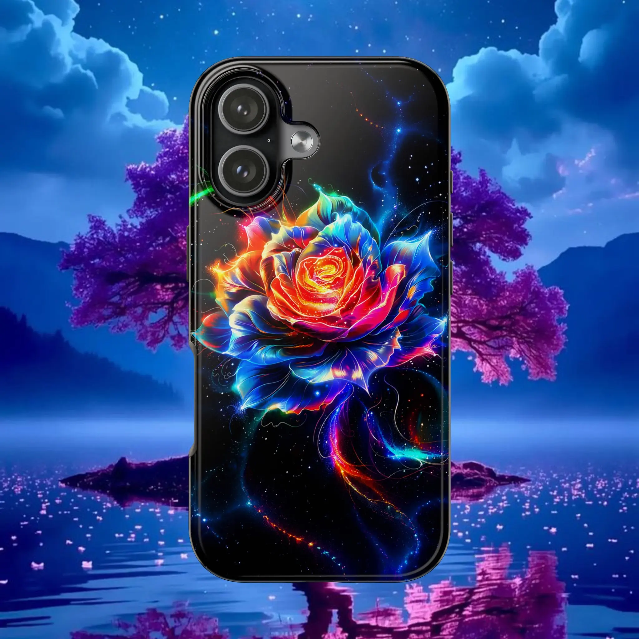 Neon Galaxy Rose Phone Case | Floral Cosmic Phone Case