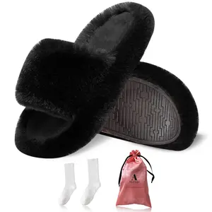 ALENAS Fuzzy Slippers Women – Comfy Faux Fur Women Slippers – Fluffy Slippers with Anti-Skid Sole – Soft Furry Slides for House, Bedroom, Indoor – Cute and Trendy Fuzzy Slides