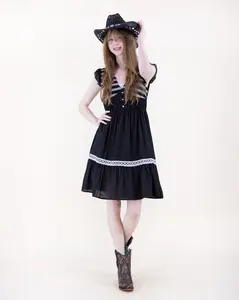 Smocked Butterfly Sleeve Midi Dress – Women’s Boho Contrast Trim Tiered Dress