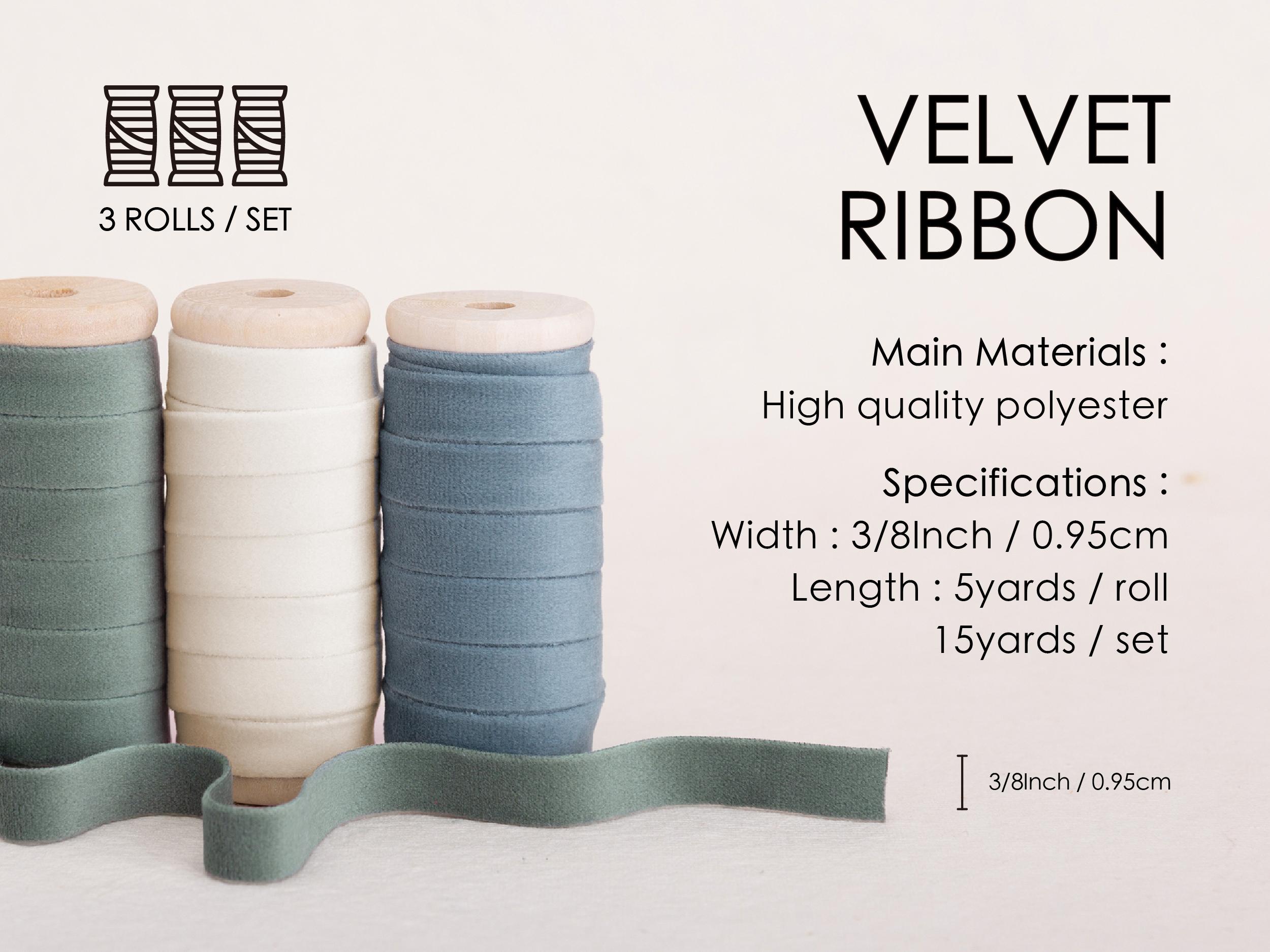 Vitalizart Velvet Ribbon Dusty Green Blue 3/8" x 15 Yd Fabric Trim 3 Rolls * 5 Yd for Christmas Wreath Decoration Craft Ornaments Gift Wrapping Bows