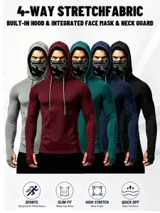 5-piece set men's outdoor work sun protection clothing with sun-blocking hoodie, featuring built-in face mask and neck guard, breathable long-sleeve hoodie Tshirt Polyester Compression