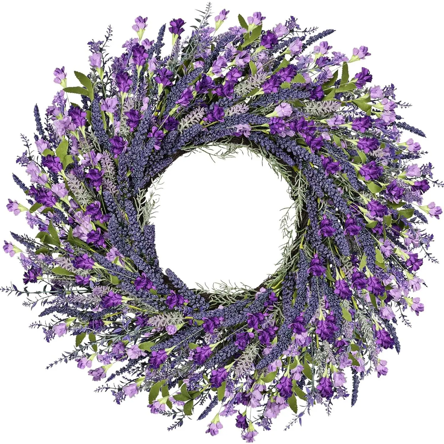 26 Inch Lavender Wreath Summer Spring Wreaths for Front Door Wreaths for Front Door for Wedding Farmhouse (Purple Lavender)