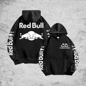 Black White Racing Redbull Retro Unisex Washed Hoodie Hoodie Motor World Champion Enthusiast Apparel Streetwear Helmet Racing Team Super Motorsports Clothing Riders Motocross Off-Road Dirt Bike Fan Gear Cotton For Motor Fan