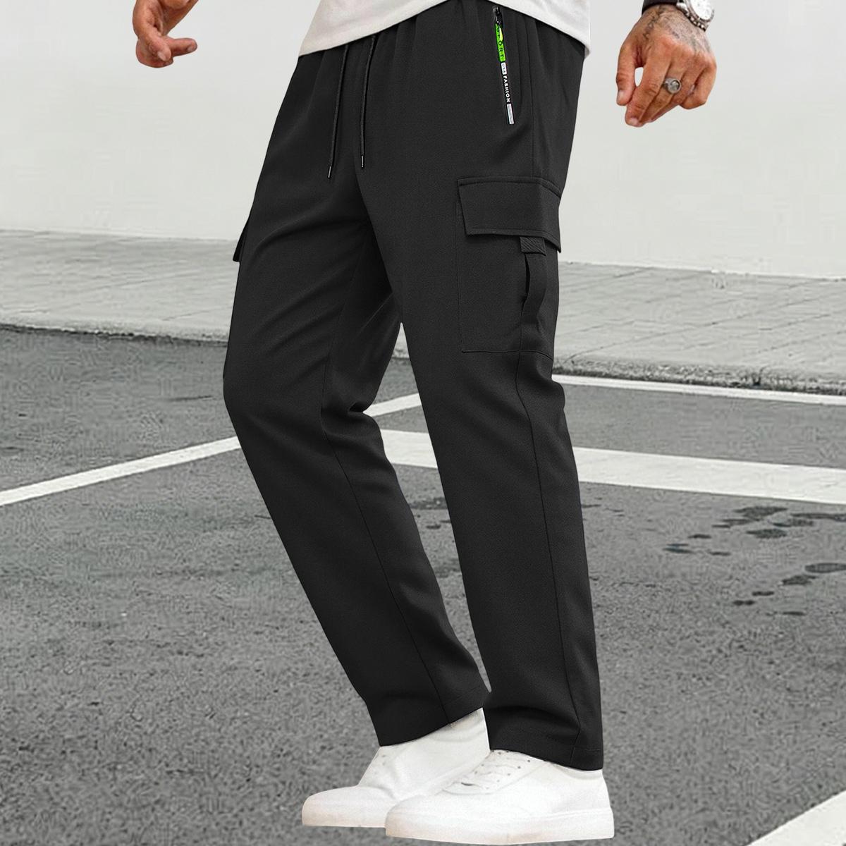 Men's 3-Pack Casual Sports Joggers, Breathable Polyester Athleisure Fitness Pants with Drawstring, Mid-Rise Waistband, and Zip Pocket, Breathable Material Jogger, Elastic Waist Joggers