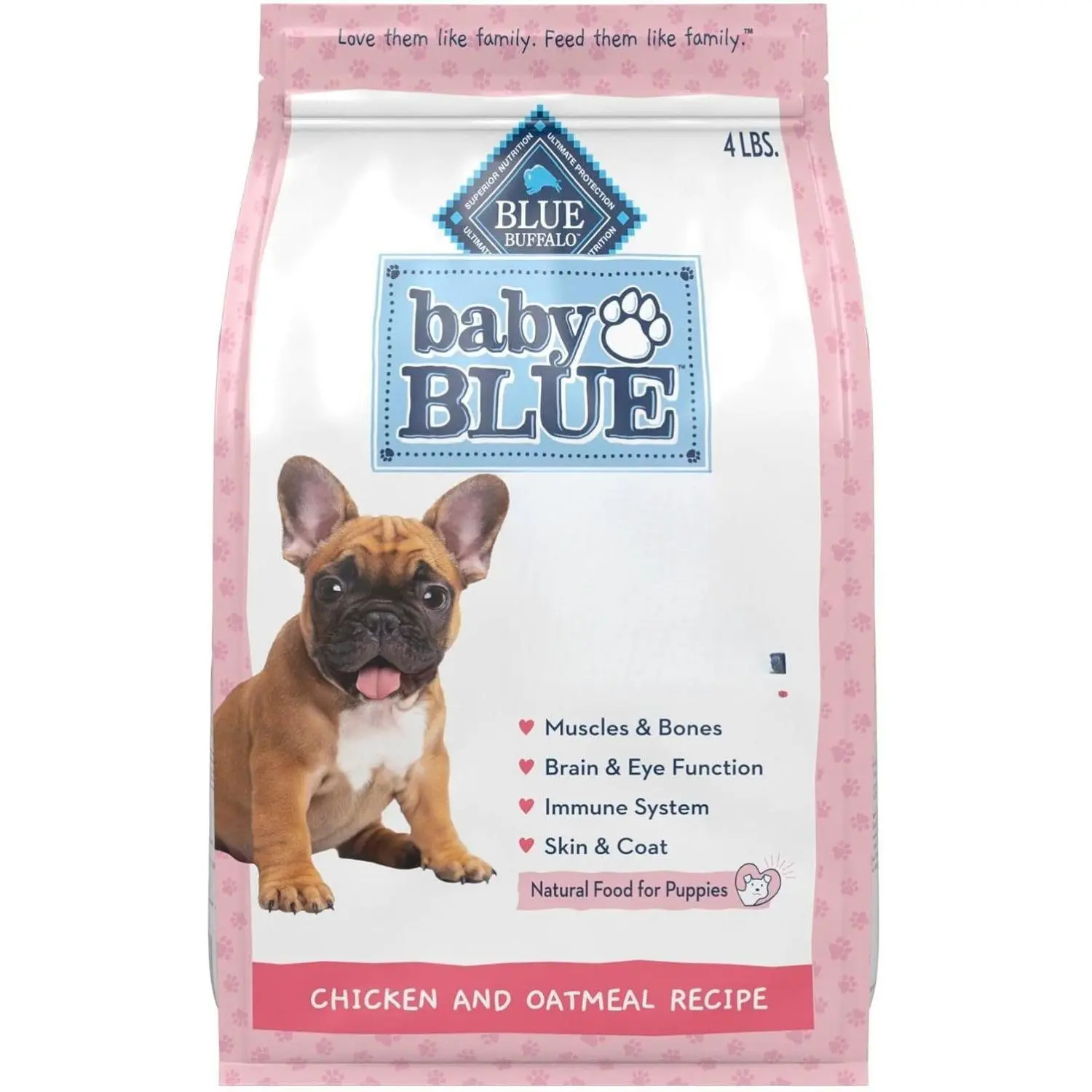 Blue Buffalo Baby BLUE Natural Small Breed Puppy Kibble Dry Dog Food, Healthy Growth Formula with DHA, Chicken & Oatmeal Recipe, 4-lb Bag