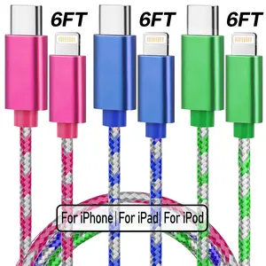 3-Pack 6ft Mfi Certified USB-C to Lightning Cable, Durable Nylon Braided Charging Cord for iPhone 14/13 Series & More Colors Available Type C Charger