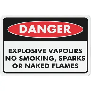 Danger Explosive Vapours No Smoking Sparks Or Naked Flames Sign 12\u201dX8\u201d Metal Signs Aluminum Sign Pre-Drilled Holes For Easy Mounting Indoor Or Outdoor Use For Fence Door Or Gate