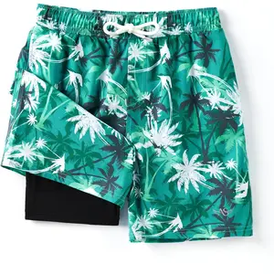Boys Swim Trunks with Compression Liner Boxer Brief Teens Swimsuit Youth UPF 50+ Board Short Size 7-14Years