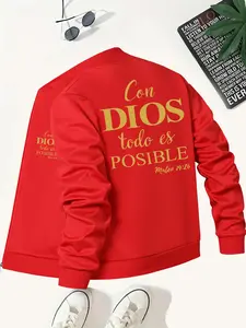 Men's Casual Stand Collar Jacket, Spanish Proverbs Quote Print, Knit Fabric, Slight Stretch, Zipper Closure, Pockets, Fall & Winter Wear