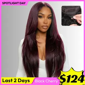 UNice Glueless Black Cherry Layered Straight Wig with Drawstring Pre-cut 7x5/13x4 HD Lace Frontal Human Hair Wigs with Invisible Knots Beginners Friendly #SpotlightDay#Summervibes