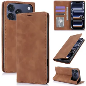 Matte PU Leather Flip Wallet Case with Card Slot, For iPhone 17 16 15 14 13 12 Pro Max