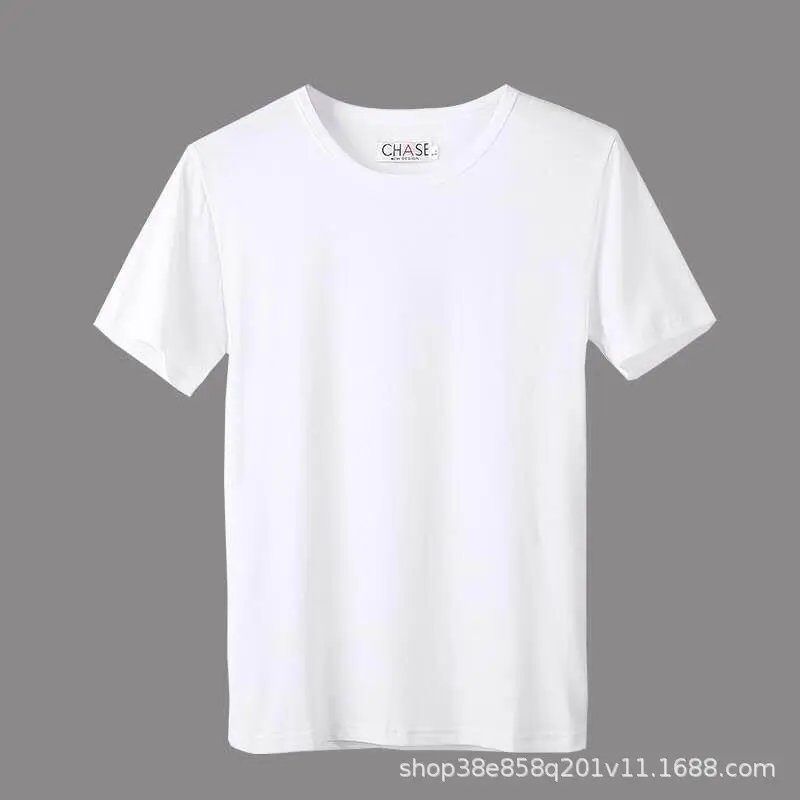 Solid color short sleeved round neck whi