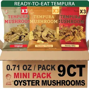 BITETUOSO Tempura Oyster Mushrooms Mini Variety Pack, Tempura-Style Mushroom Snack, Ready-to-Eat Crispy Chips, Vegan Plant-Based, Original BBQ Plant-Based Cheddar (0.71 oz, 9-Pack)