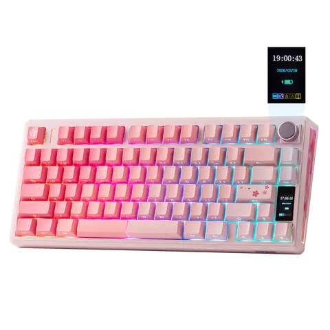 EPOMAKER TH80 V2 PRO Rechargeable Mechanical Gaming Keyboard - Wireless (2.4G/Bluetooth), Compact Ergonomic, ARGB Light Up, Creamy PBT Keycaps, Hot Swappable, Gasket Structure, 10000mAh, Screen & Knob, Mac Modifier, for Mac/PC Work & Gaming, Rechargeable