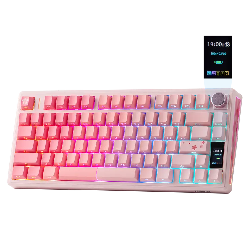 EPOMAKER TH80 V2 PRO Rechargeable Mechanical Gaming Keyboard - Wireless (2.4G/Bluetooth), Compact Ergonomic, ARGB Light Up, Creamy PBT Keycaps, Hot Swappable, Gasket Structure, 10000mAh, Screen & Knob, Mac Modifier, for Mac/PC Work & Gaming, Rechargeable