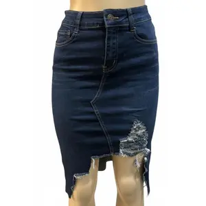 Mireya Midi Distressed Denim Skirt #V397