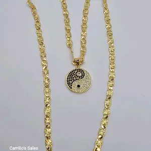 King or queen  Ice Yin Yang Medallion Necklace regular style gold-plated 18"inches 24"inches available