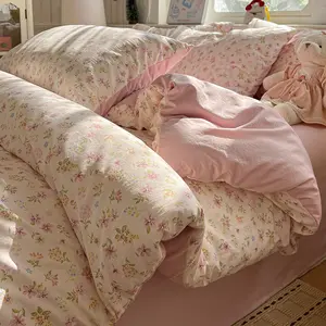 Multicolor Small Floral Olive Bedding Set, Includes 1*Duvet Cover , 1*Bed Sheet, 2*Pillowcases, Fresh Flowers,Soft 100%Polyester Fabric, All Seasons Use, Soft Bedding Sets