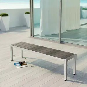 Modway Shore Outdoor Patio Aluminum Bench in Silver Gray