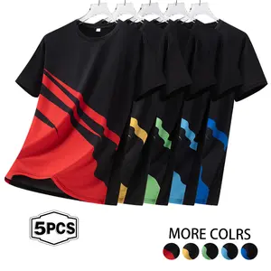 Summer new round neck short sleeved T-shirt men's casual breathable top color blocked breathable T-shirt