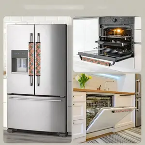 2pcs 4.7x15.7 inch Moroccan Geometric pattern Kitchen Appliance Handle Dust cover ,Kitchen appliance handle decoration, detachable and reusable protective covers, suitable for refrigerators, dishwashers, microwave ovens, ovens, home decoration, 3.26CYJ-3