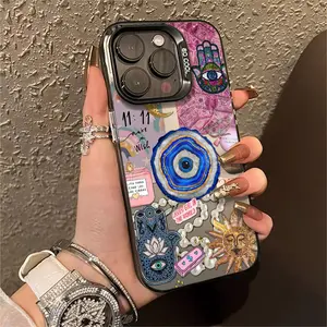 Phone Case: 1 Bohemian Evil Eye Sun Collage Phone Case, Suitable for Apple iPhone 11/12/13/14/15/17 Air 16/17 PRO MAX/X/XR/XS MAX/7/8 Plus, Shockproof Phone Case, Retro Fashion Cute and Quirky Design, Can Be Gifted to Friends or Loved Ones