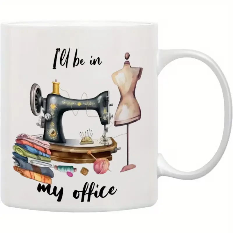 Sewing-Themed Ceramic Coffee Mug Suitable for Sewing Enthusiasts - Cup with Sewing Motifs, Unique Gift for Hobbyists