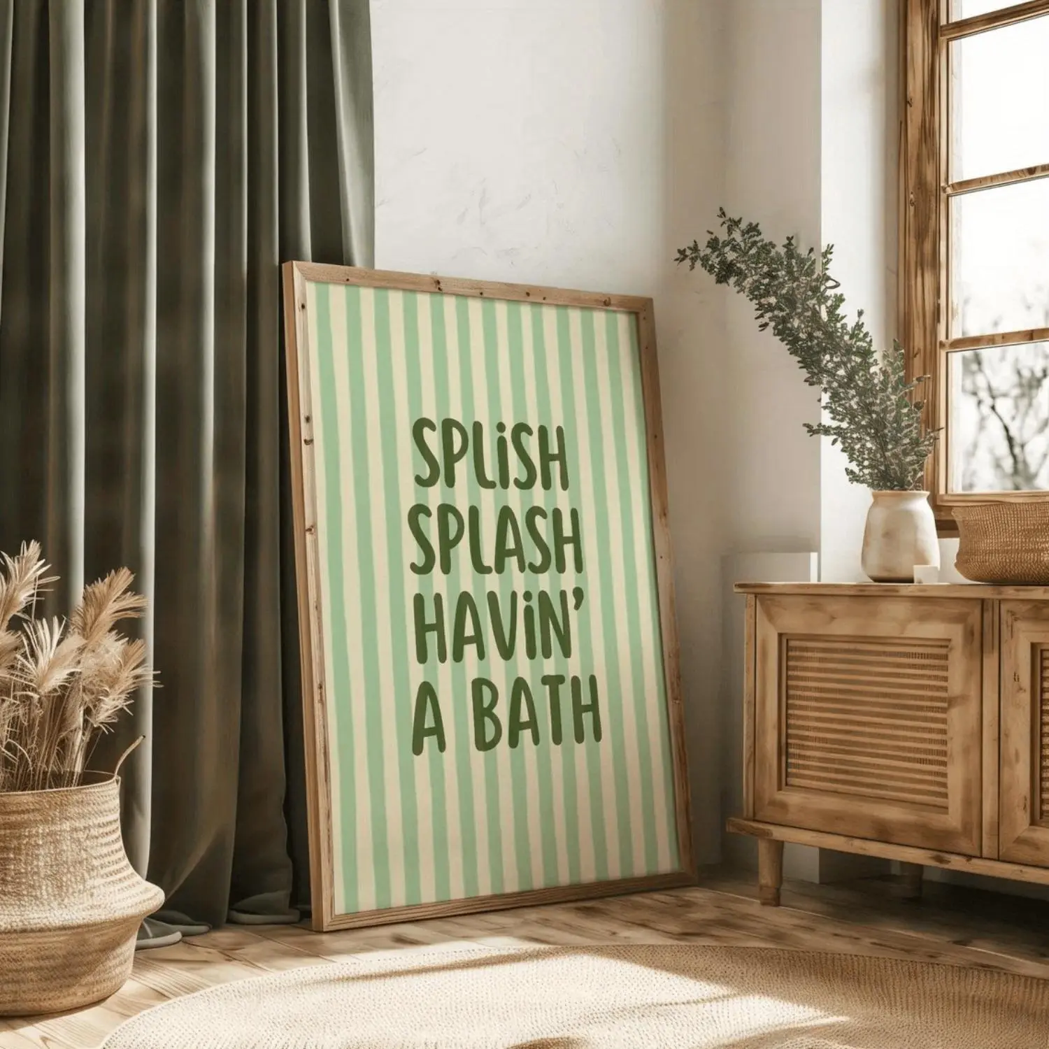 Vintage Green-Stripe Unframed Canvas Print - Minimalist Fade-Resistant Single-Piece Wall Art, Decoration Items for Living Room, Bedroom Home Decor, Housewarming Gift