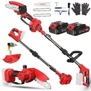 2-in-1 Electric Pole Saws Battery Powered: 8 Inch Mini Chainsaw Cordless with Long Reach Extension Pole, 2 Battery, Tool-Free Chain Tension, Pruning Saw for Wood Cutting and Tree Trimming