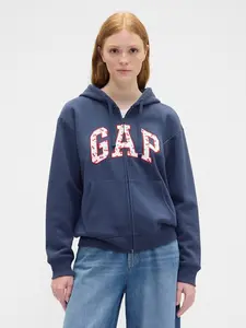 Relaxed Gap Logo Zip Hoodie Color Navy Cherries