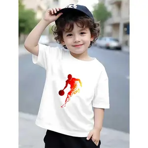 Boys' Basketball Jersey - Breathable Soft Polyester Short Sleeve Tee with Flame Back Print & Basketball Player Design Suitable for Summer Outdoor Training,, Play - Machine Washable Sportswear for Young Athletes