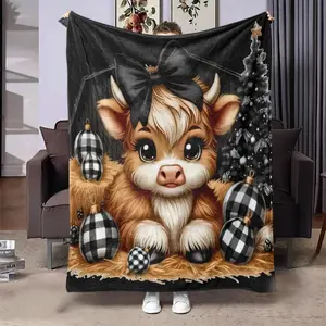 Cartoon Cow Pattern Blanket, 1 Count Soft Throw Blanket, Air-Conditioned Room Blanket, Warm Nap Blanket For Home Office Travel Camping