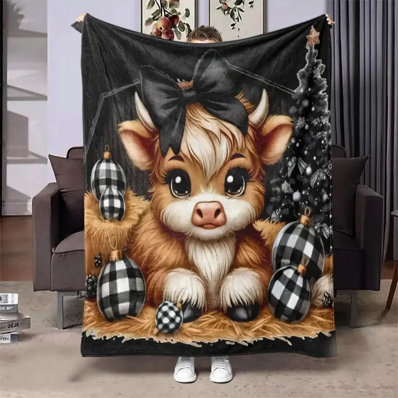 Cartoon Cow Pattern Blanket, 1 Count Soft Throw Blanket, Air-Conditioned Room Blanket, Warm Nap Blanket For Home Office Travel Camping