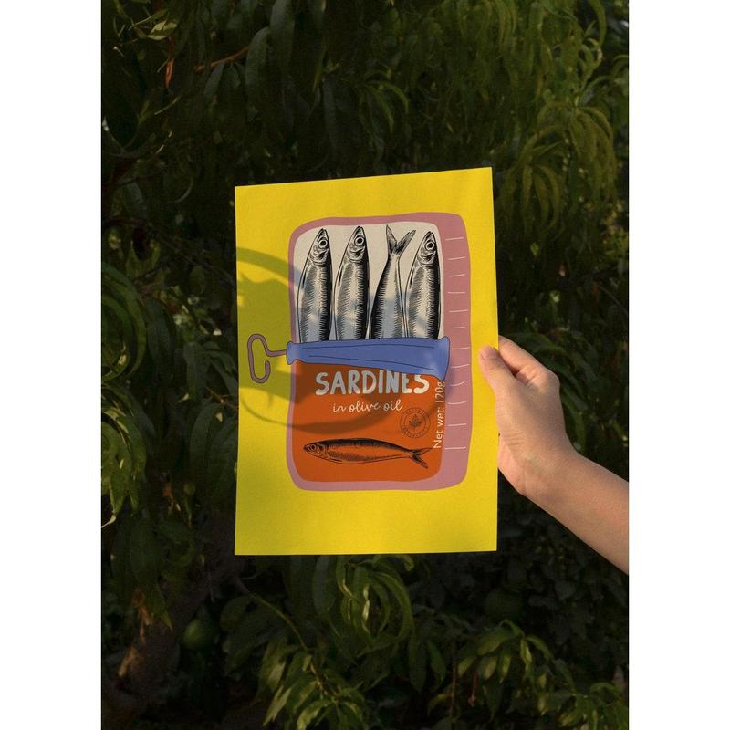 Sardines Wall Art Print, Tin Fish Art Print, Sardines Tin Print, Colorful Fish Print, Kitchen Wall Art, Trendy Wall Art, Seafood Wall Art