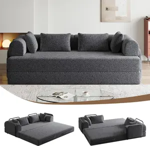 78.7" Chenille 4-in-1 Folding Convertible Sofa Bed, Boneless Couches with 4 Pillows & Convenient Side Pockets, Comfy Foldable Compressed Sofa in Box, Floor Sofa Lounge Couch for Living Room(Gray)