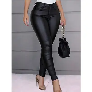 High Waist Thermal Lined PU Leather Skinny Cropped Pants