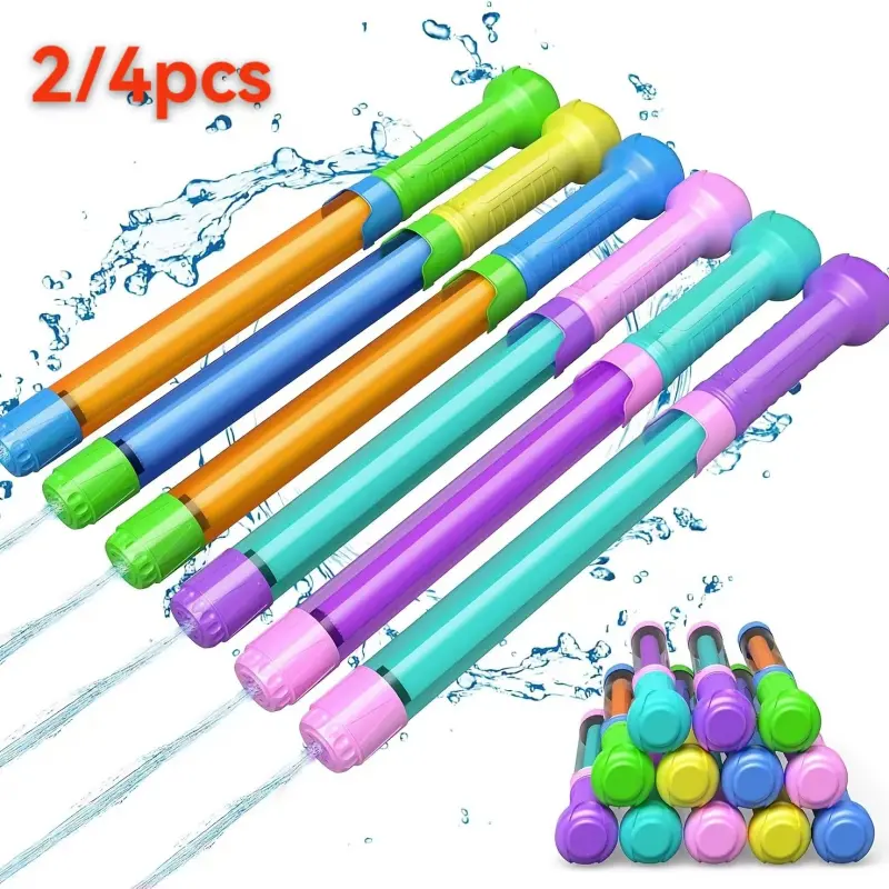 4 children's water gun Water Blasters swimming pool toys | Pull-type water gun set | Summer swimming pool and beach outdoor play | Easy to use | Bright water war game | Random color | Squirt Guns