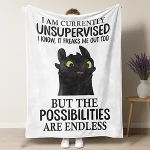 Toothless Dragon Lightweight Throw Blanket,Funny How to Train Your Dragon Quote Air Conditioning Flannel Blanket,Cozy Humorous Movie Lovers Fan Gift,Summervibes