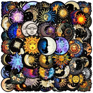 50pcs Background Moon & Sun Stickers, Sticker Decals, Artistic Design for Scrapbooking Journals Laptops Water Bottles Cars, Positive Message Gift Set, Car Decorative Sticker