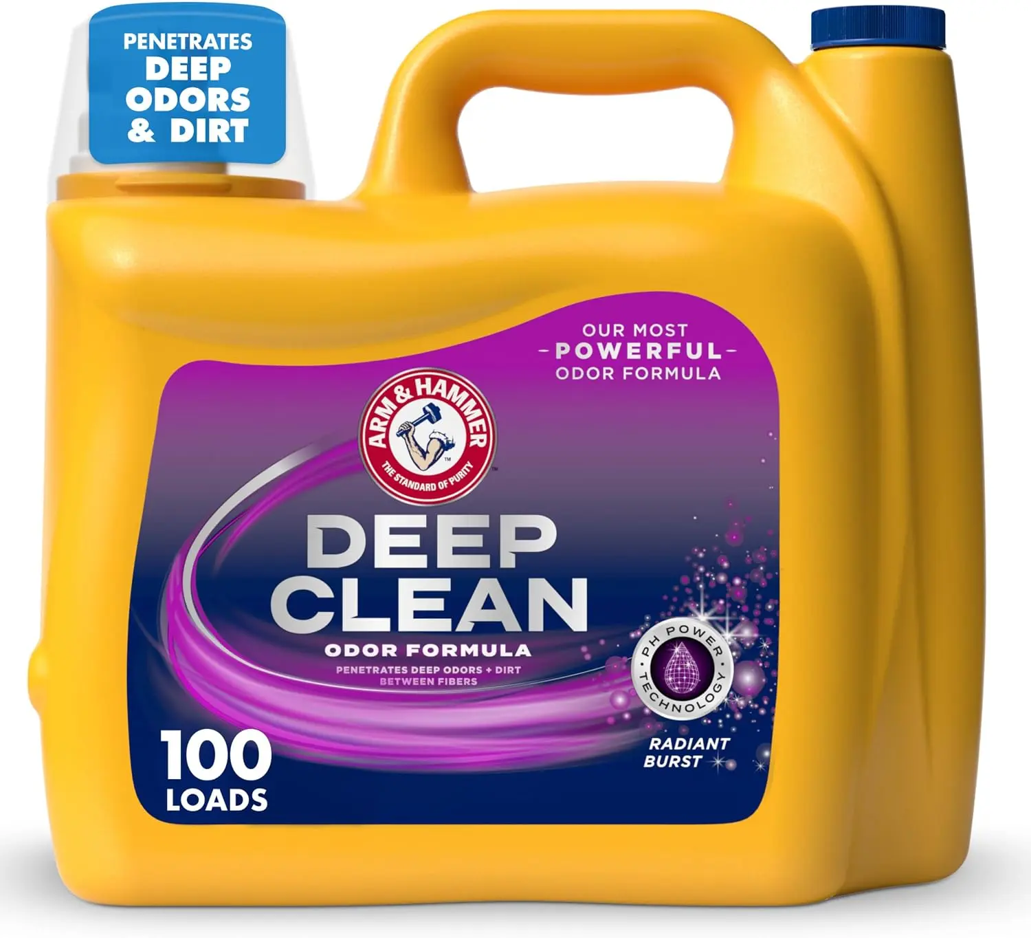 Deep Clean Odor Formula Liquid Laundry Detergent 150 fl oz Radiant Burst Scent with pH Power Technology for Tough Odors