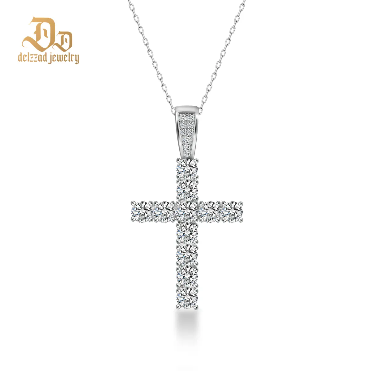 Delzzad 5.6ct Unisex Classic Cross Pendant Necklace Synthetic Moissanite Necklace S925 Chain Perfect for Any Occasion & Everyday Wear Birthday Anniversary Christmas Gifts